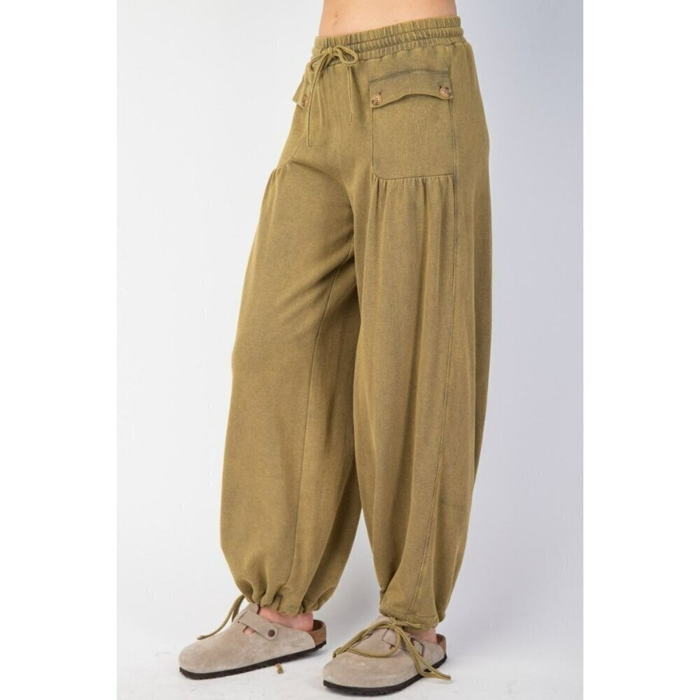 Ready For Takeoff Mineral Washed Terry Knit Pants in Olive - Picture 4 of 6